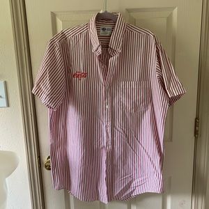 Large Vintage Riverside red/white stripe Coke Cola Short Sleeve Uniform ShirtEUC